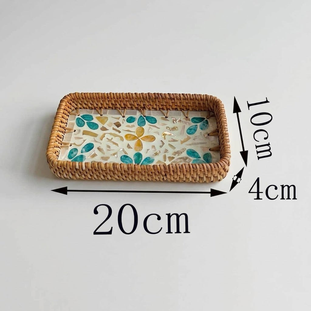 ⁠3-Piece Rattan & Shell Inlay Trays – Mixed Rect & Square⁠
