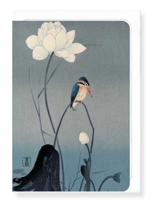 KINGFISHER AND LOTUS (C.1910): Japanese Greeting Card