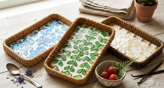 Small Woven Rattan Tray Decorative Organizer 22cm