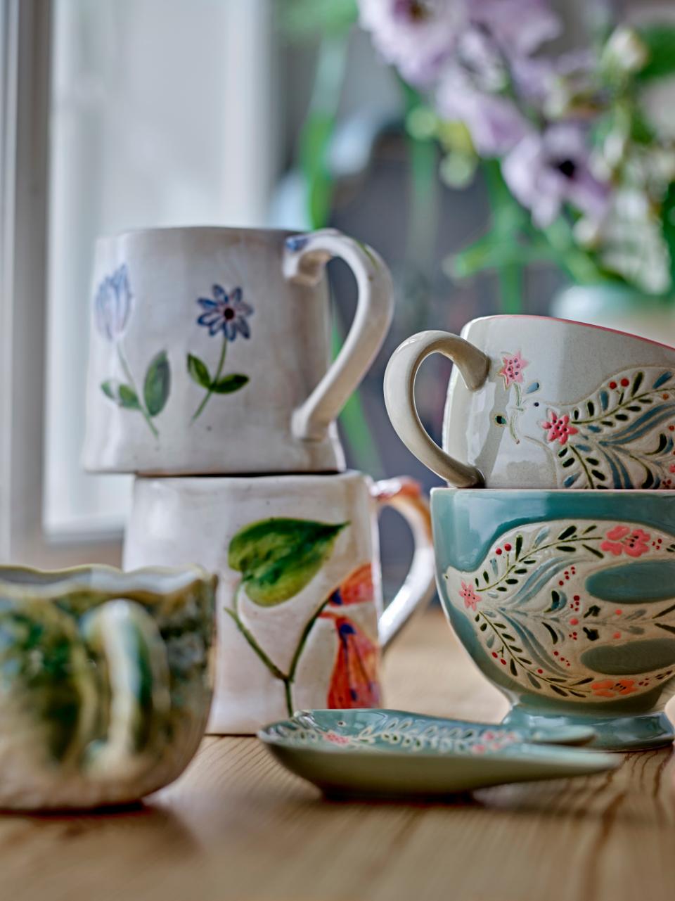 Rosalynde Mug, White, Green,Stoneware