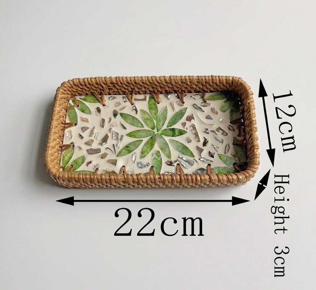 Small Woven Rattan Tray Decorative Organizer 22cm