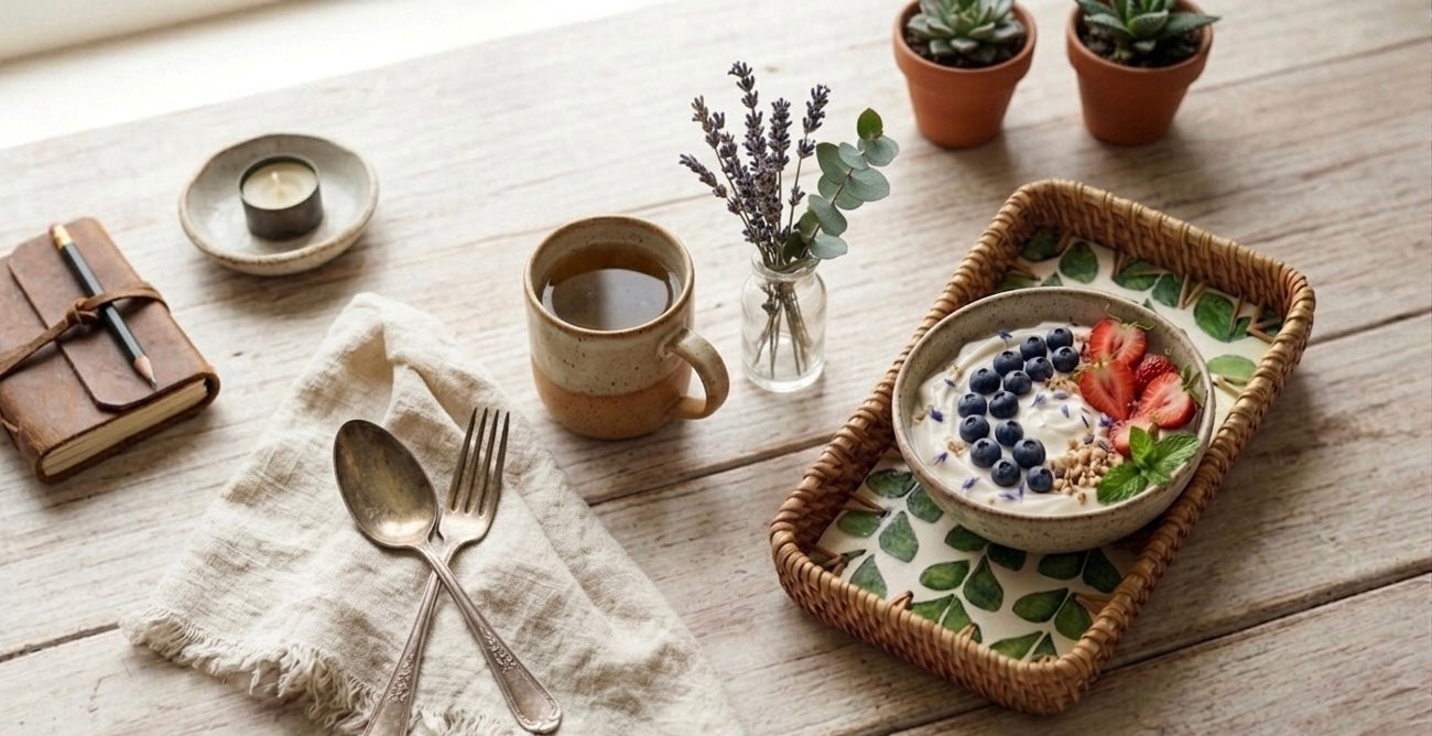 Small Woven Rattan Tray Decorative Organizer 22cm