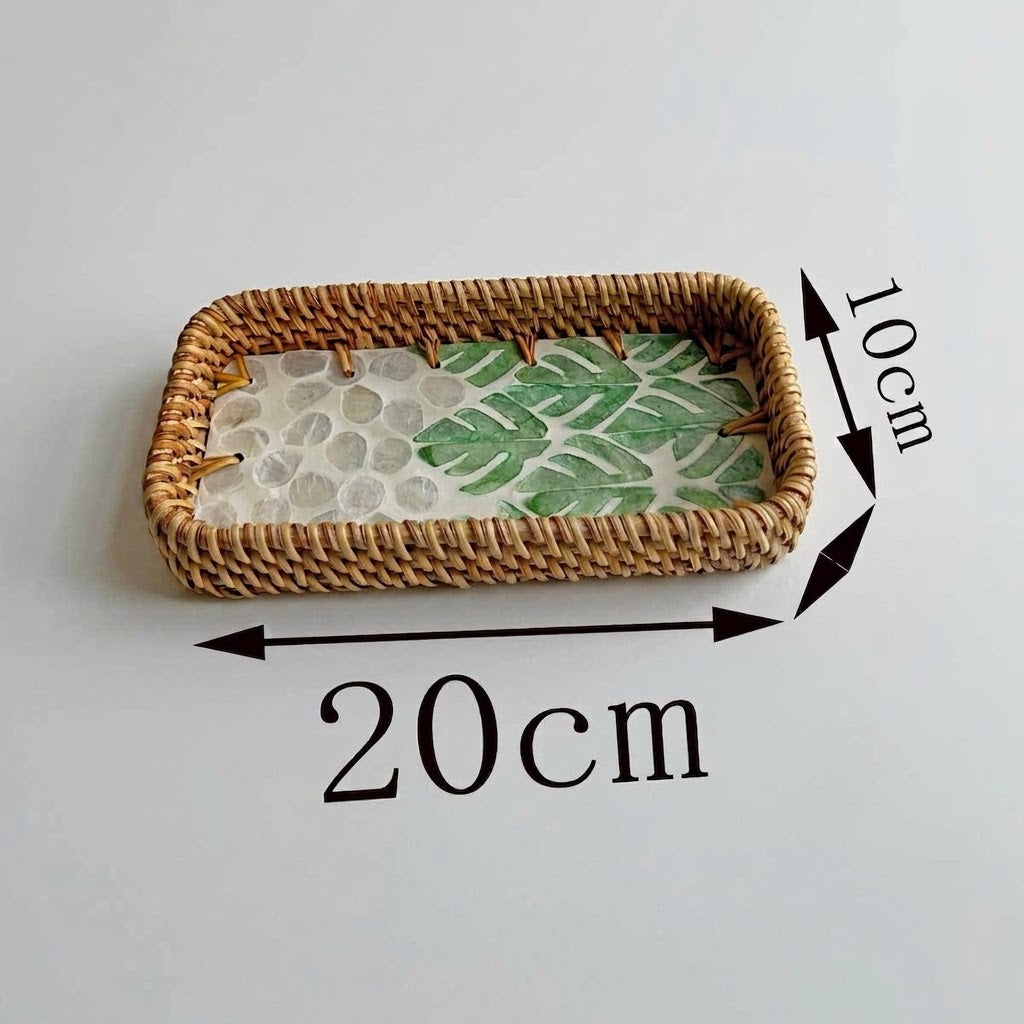 ⁠3-Piece Rattan & Shell Inlay Trays – Mixed Rect & Square⁠