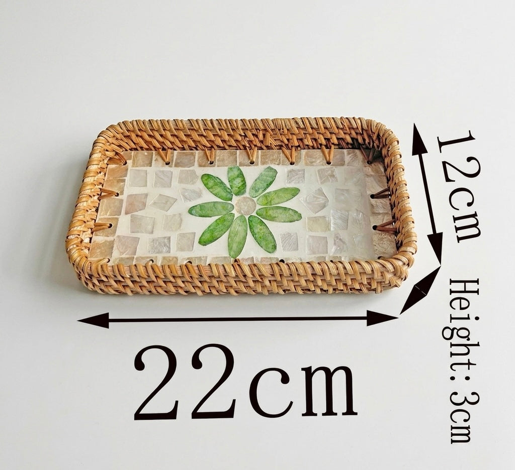 Small Woven Rattan Tray Decorative Organizer 22cm