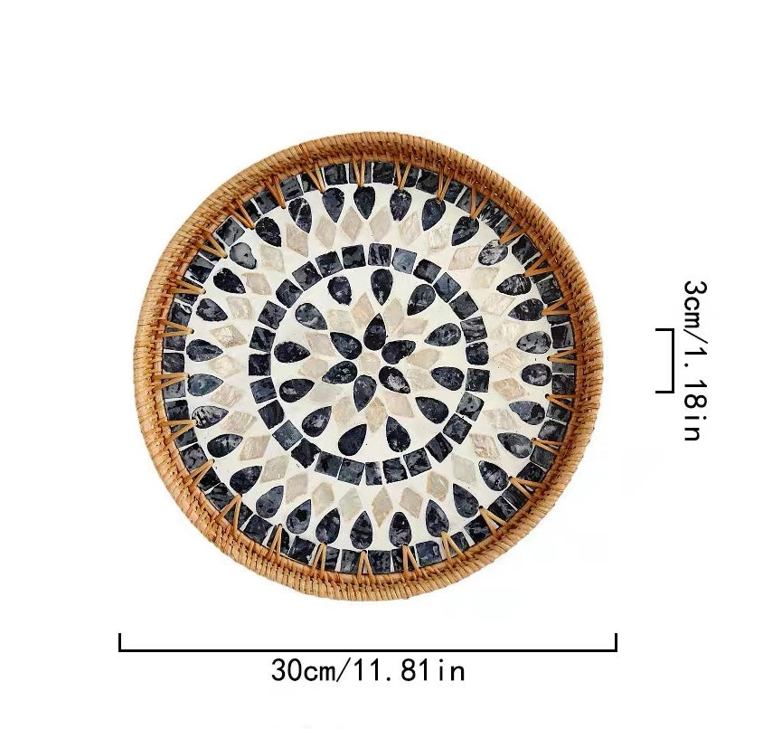 Handwoven Rattan Serving Tray-Water drop