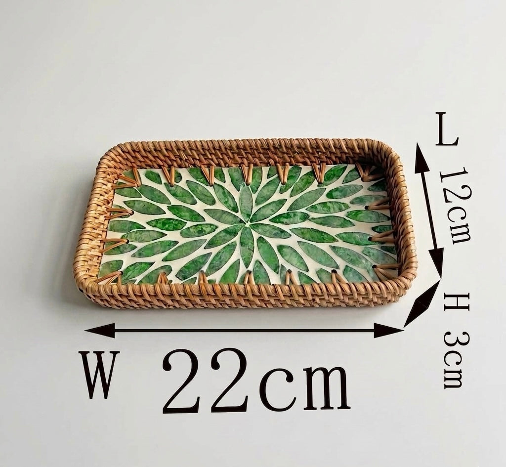 Small Woven Rattan Tray Decorative Organizer 22cm