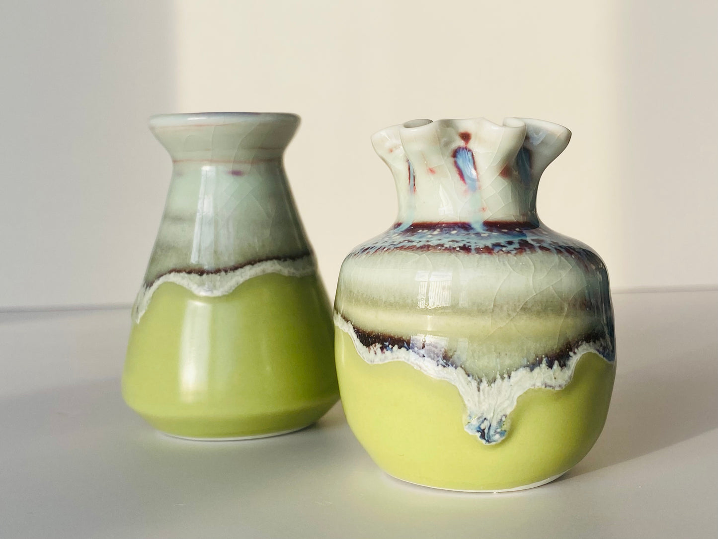 Handmade Pale Yellow Green Little Vases