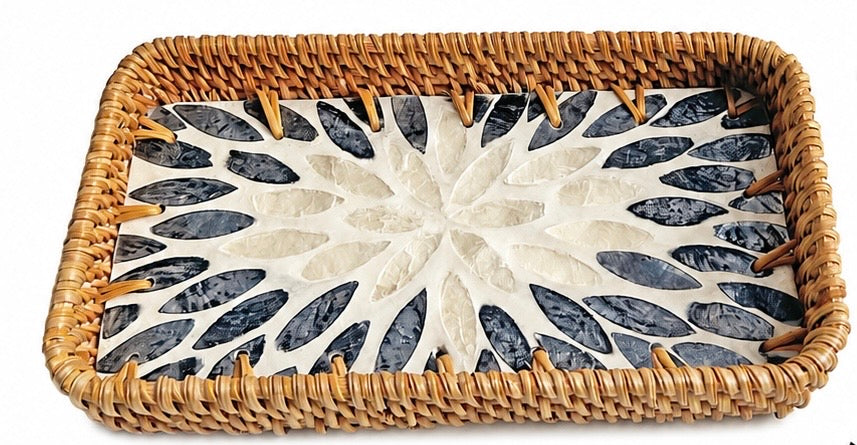 Small Woven Rattan Tray Decorative Organizer 22cm