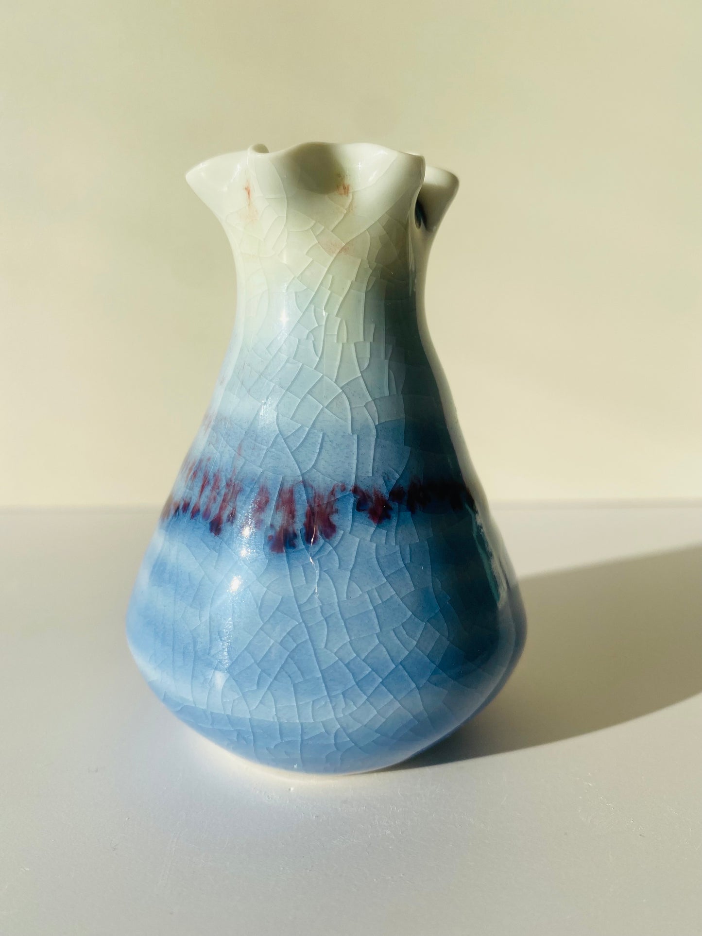 Handmade Blue Crackled Vases With Purple Drip Glaze