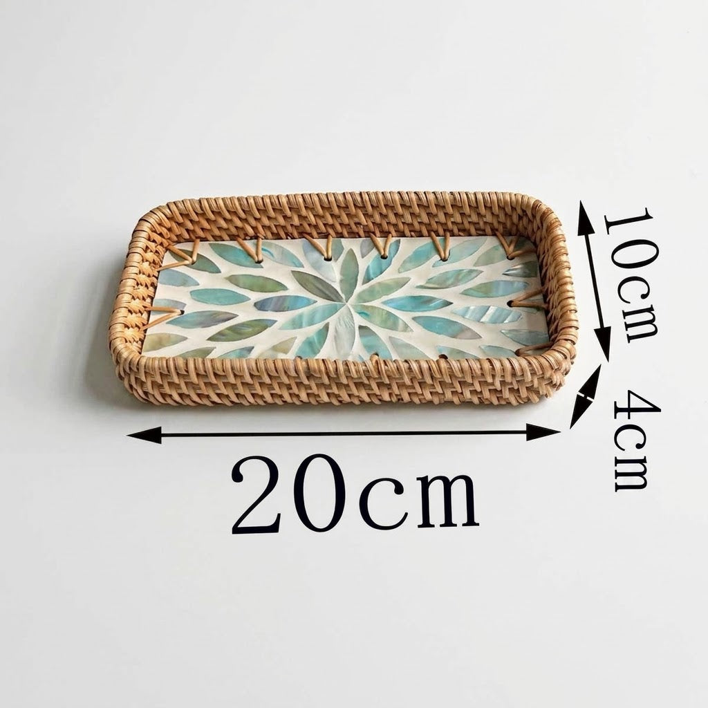 ⁠3-Piece Rattan & Shell Inlay Trays – Mixed Rect & Square⁠