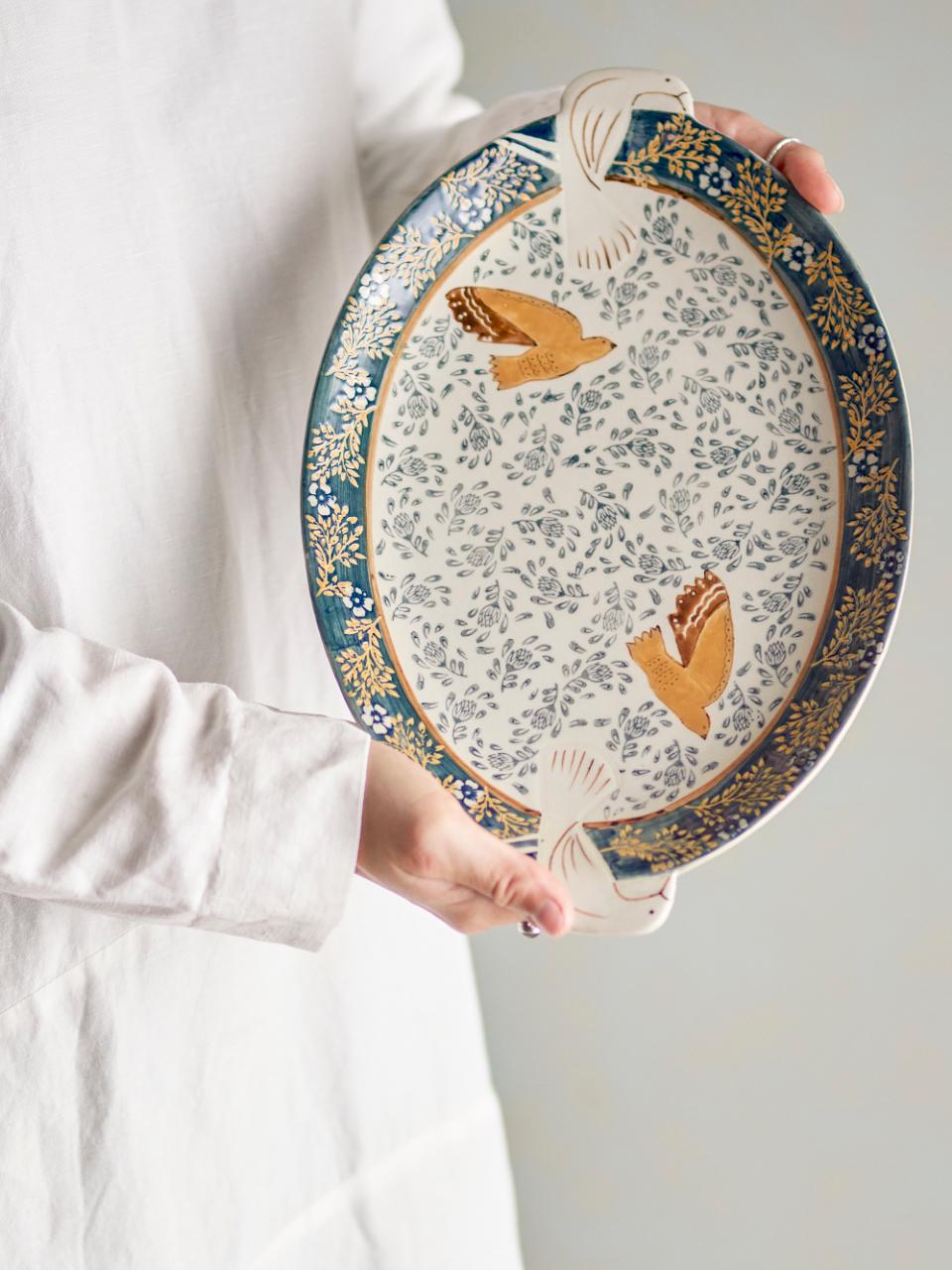 Hezha Serving Tray, Blue, Stoneware