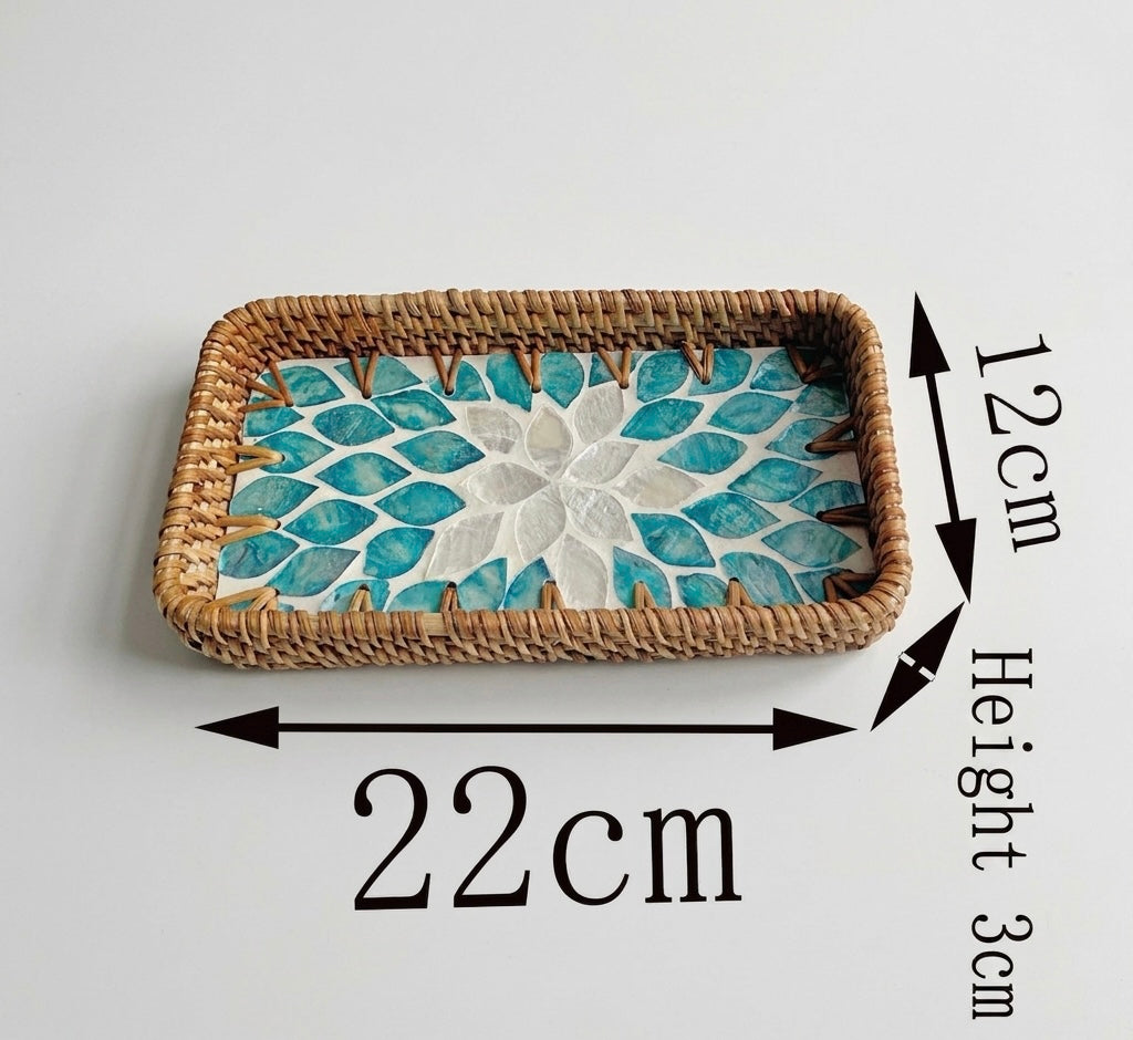 Small Woven Rattan Tray Decorative Organizer 22cm
