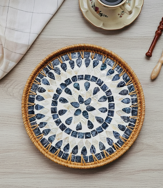Handwoven Rattan Serving Tray-Water drop