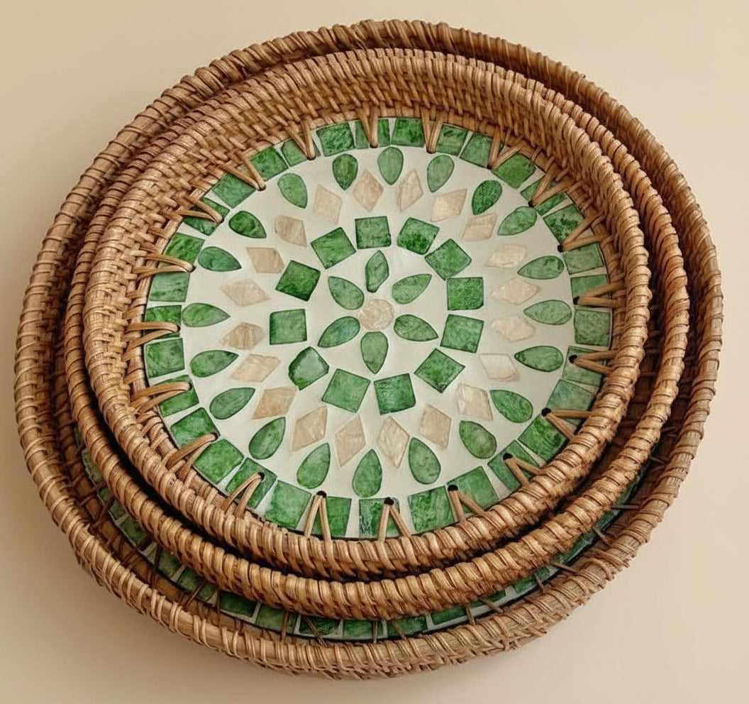 Handwoven Rattan Serving Tray-Water drop
