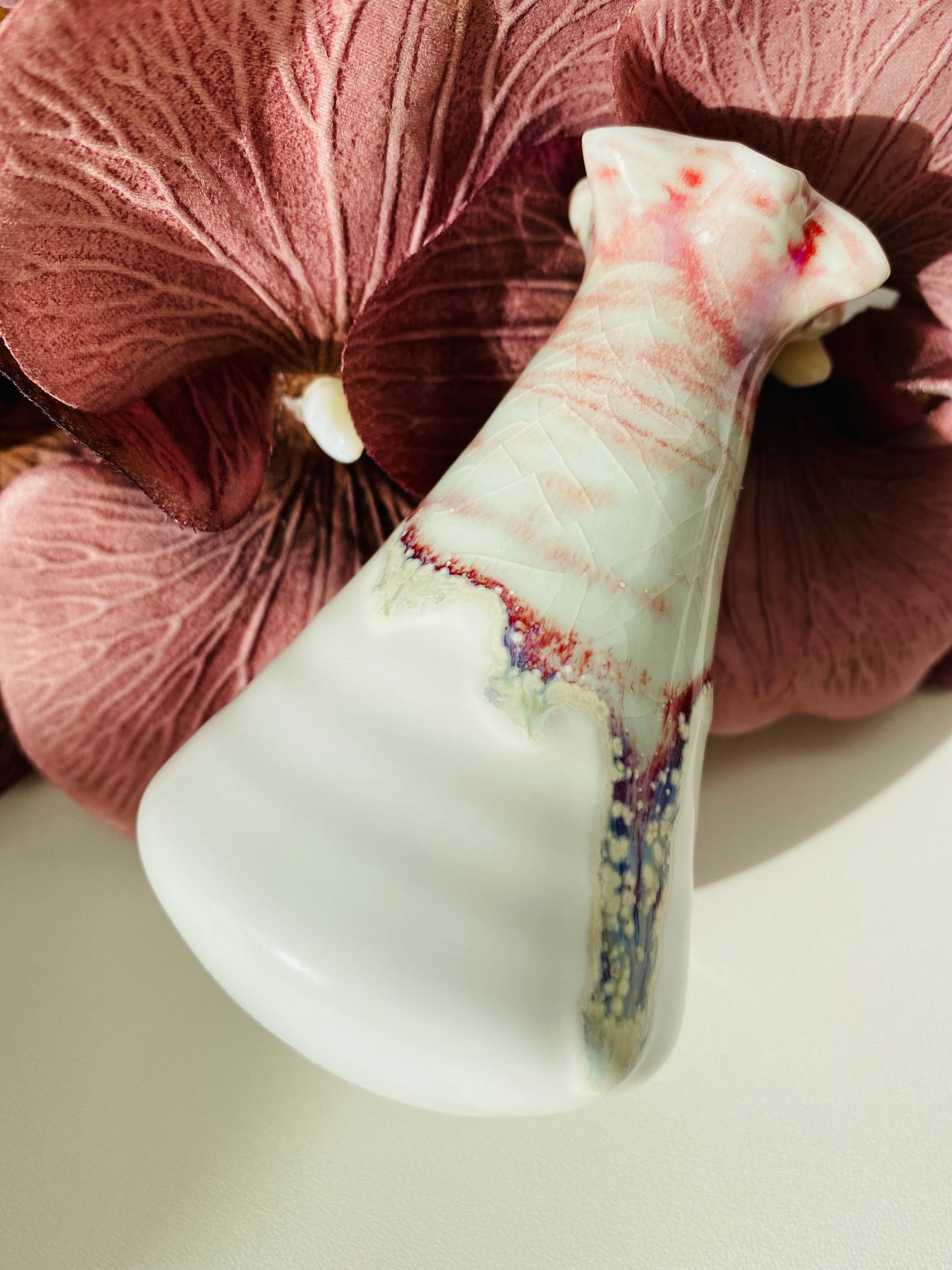 Handmade Little White Vases with Crackle Top Layer Glaze