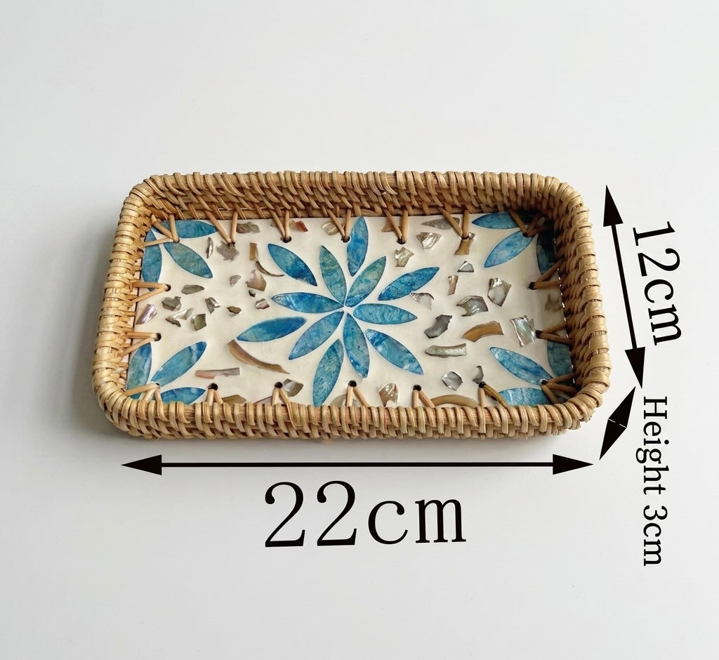 Small Woven Rattan Tray Decorative Organizer 22cm