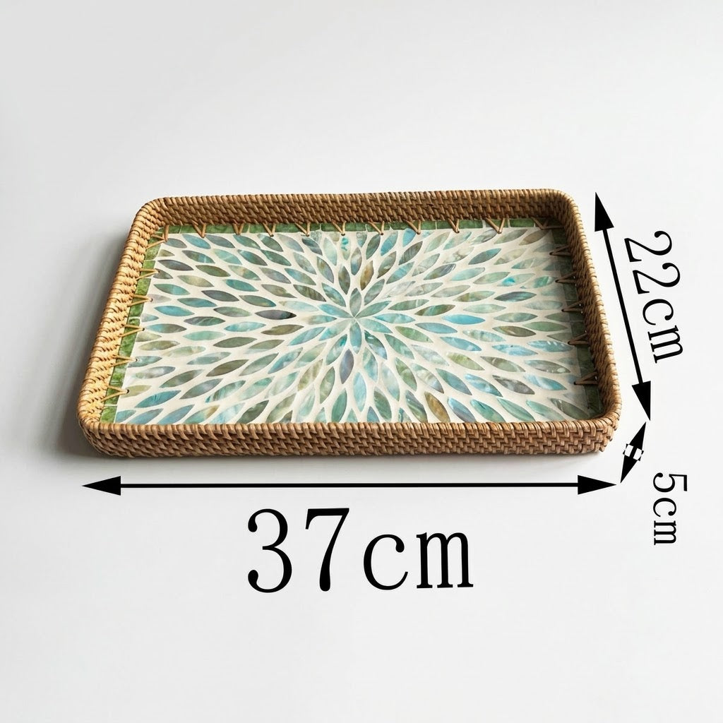 ⁠3-Piece Rattan & Shell Inlay Trays – Mixed Rect & Square⁠