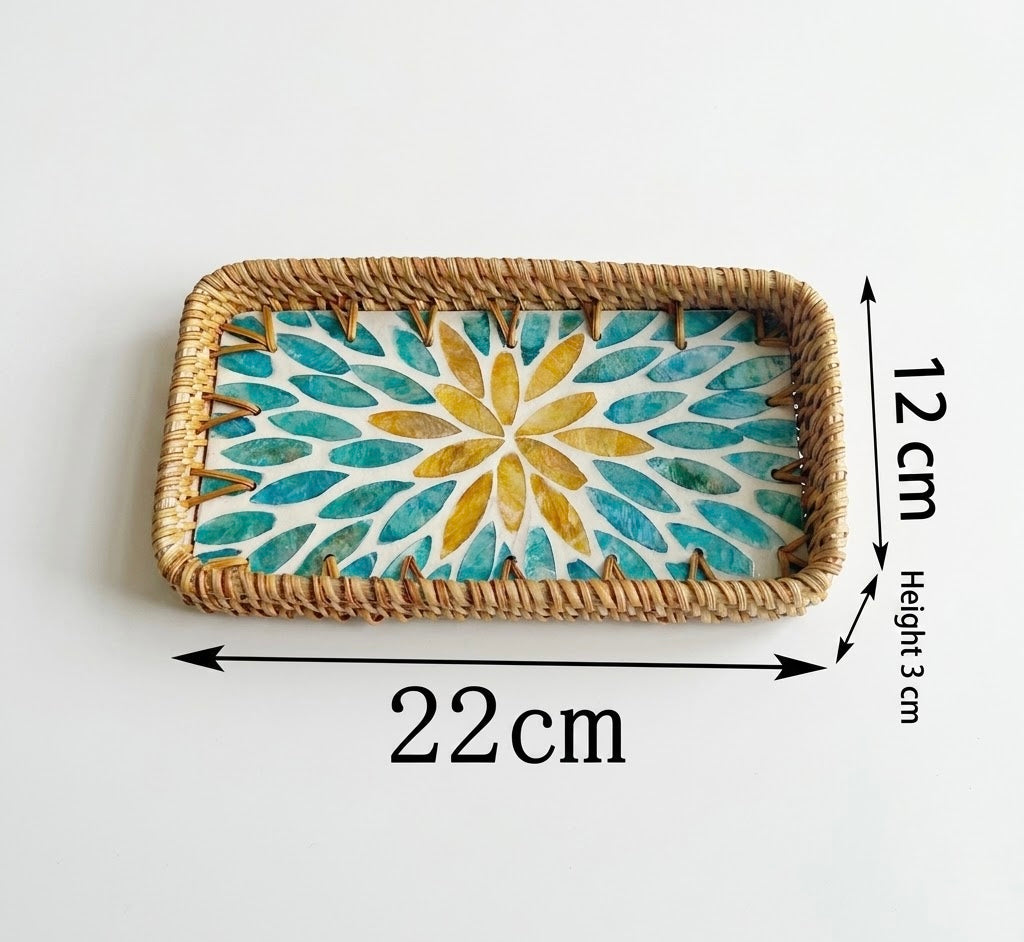 Small Woven Rattan Tray Decorative Organizer 22cm
