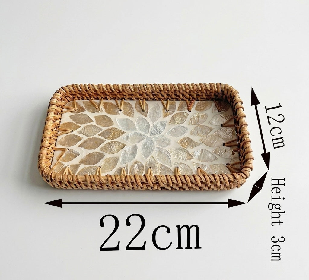Small Woven Rattan Tray Decorative Organizer 22cm