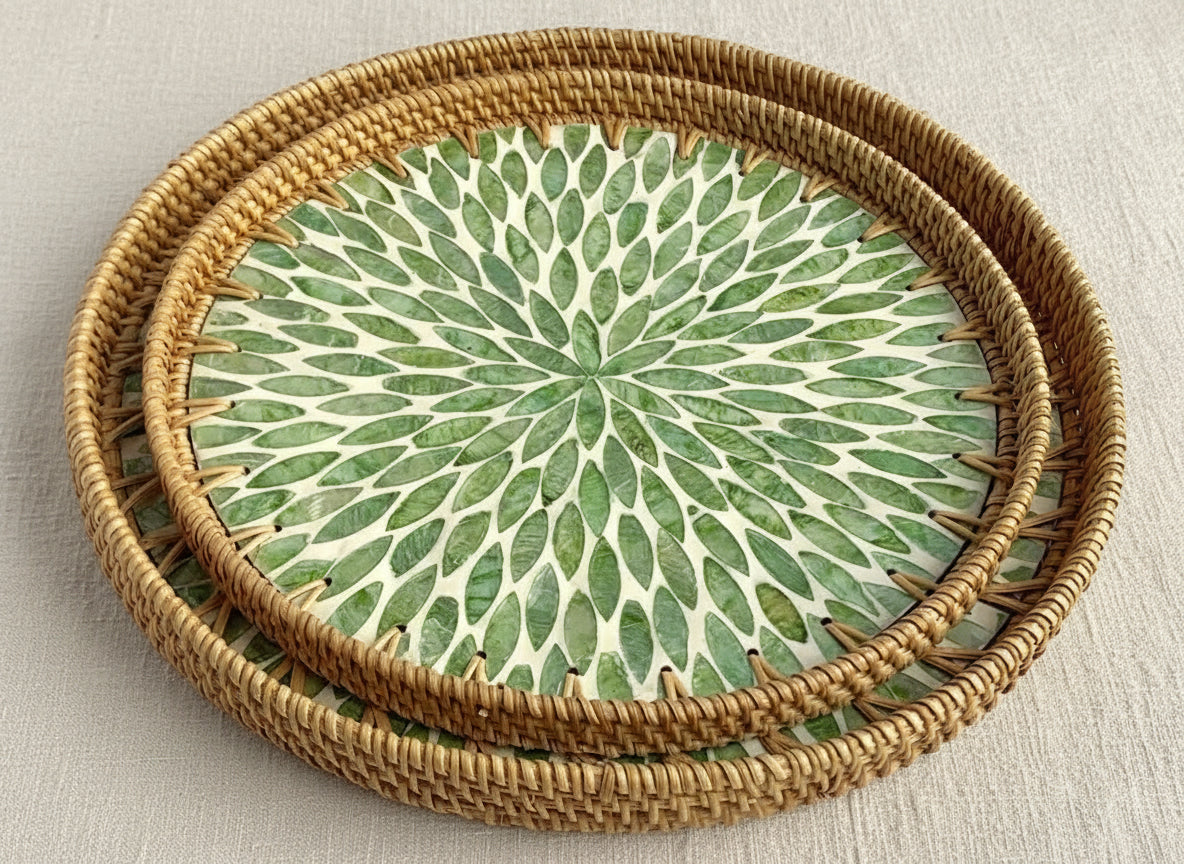 Hand-woven Rattan Trays-Leaf Radiance