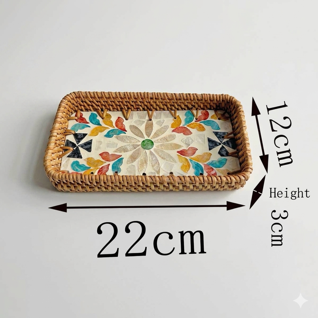 Small Woven Rattan Tray Decorative Organizer 22cm