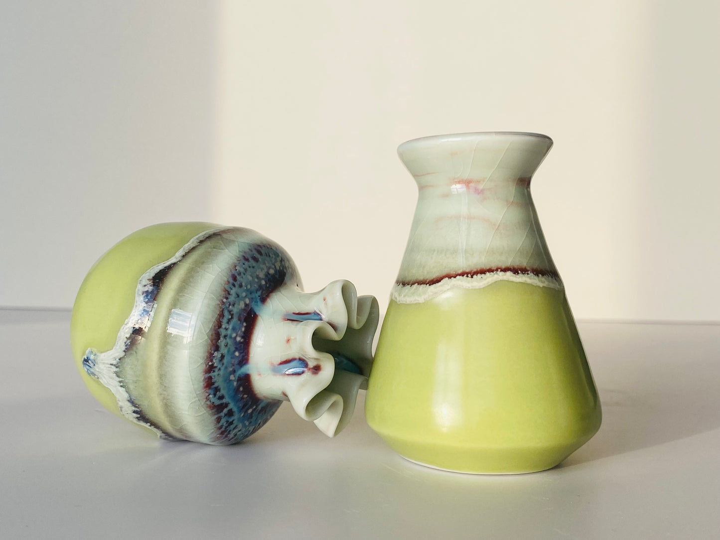 Handmade Pale Yellow Green Little Vases