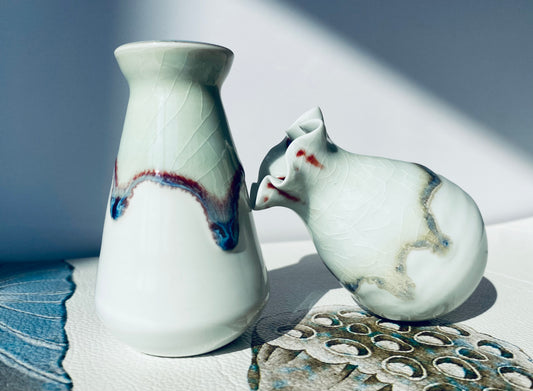 Handmade White Crackle Vases