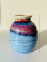 Handmade Blue Crackled Vases With Purple Drip Glaze