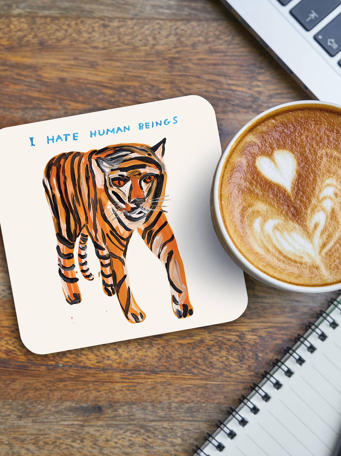 Funny Art Coaster By David Shrigley - Tiger Hates Humans