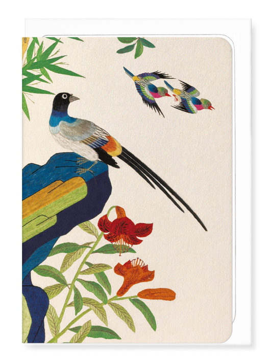 THREE BIRDS AND FLOWERS (C. 1880): Animal Greeting Card