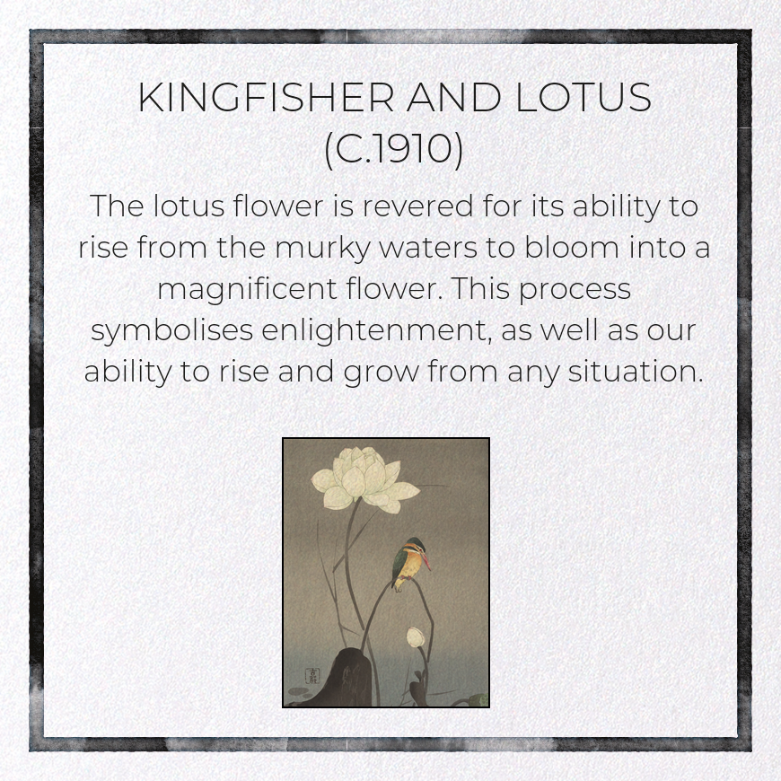 KINGFISHER AND LOTUS (C.1910): Japanese Greeting Card
