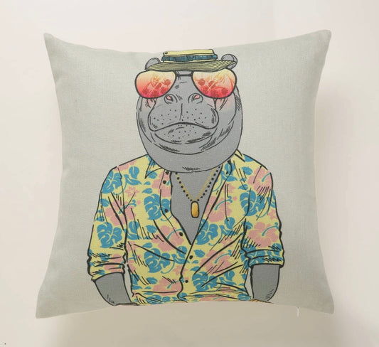 Vacation Hippo Cushion Cover