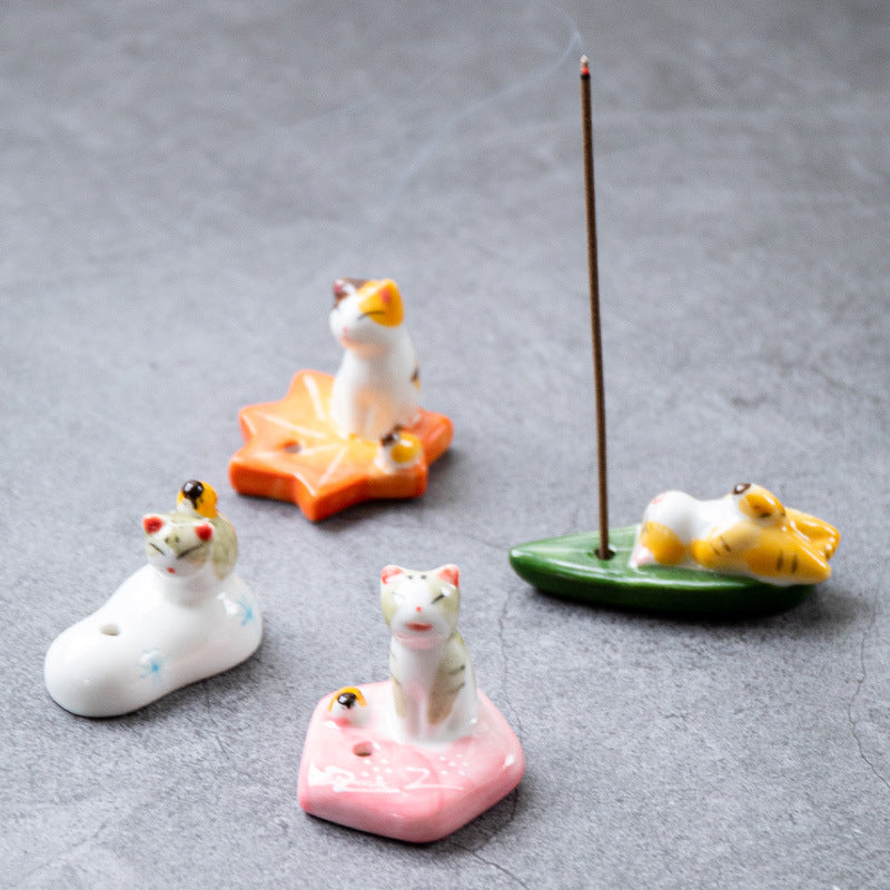 Cat and Bird Incense Holder