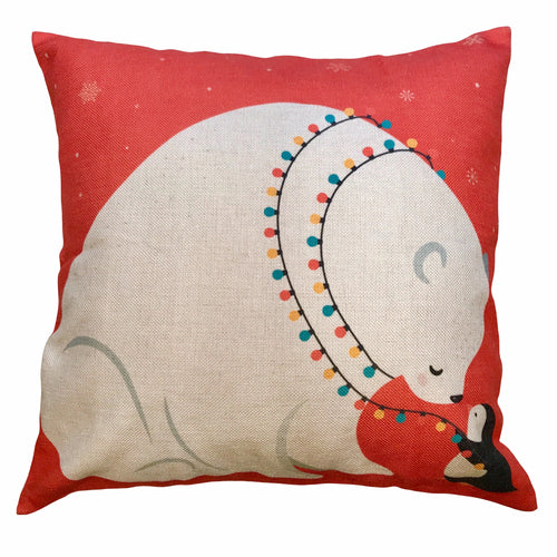 Christmas Polar Bear and Penguin Cushion Cover