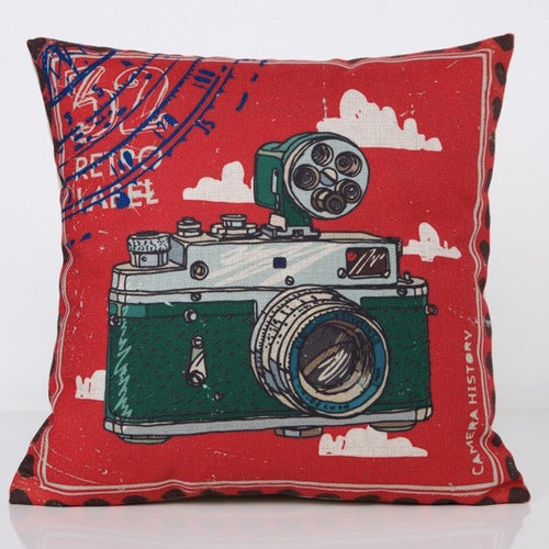 Vintage Camera Stamp-red Cushion Cover