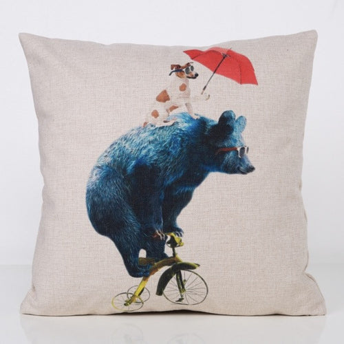 Tricycle Bear And Dog Cushion Cover