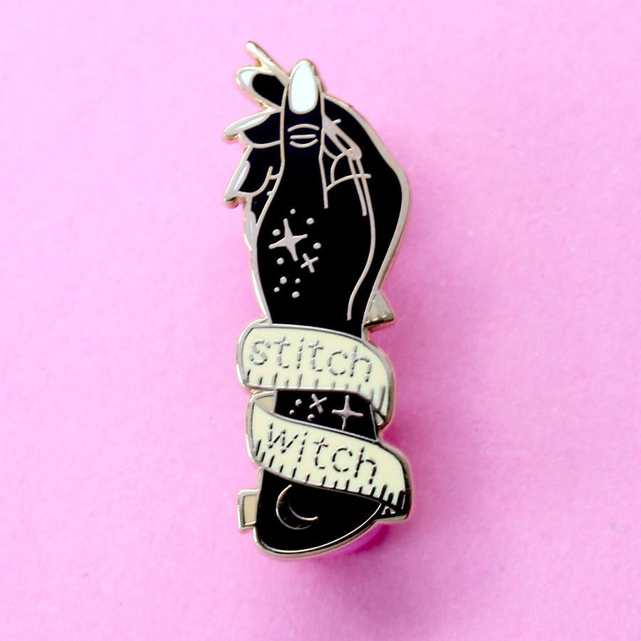 Stitch witch enamel pin