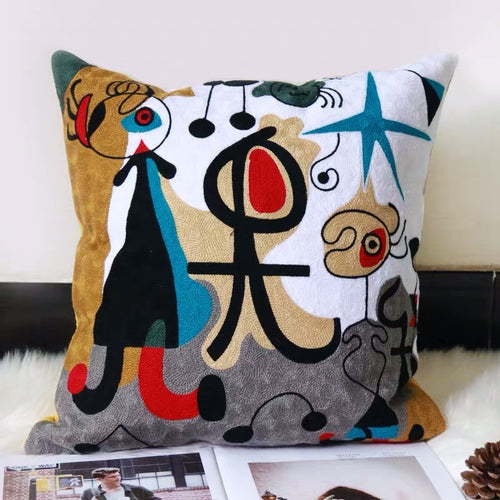 Embroidered Abstract Painting Cushion Cover