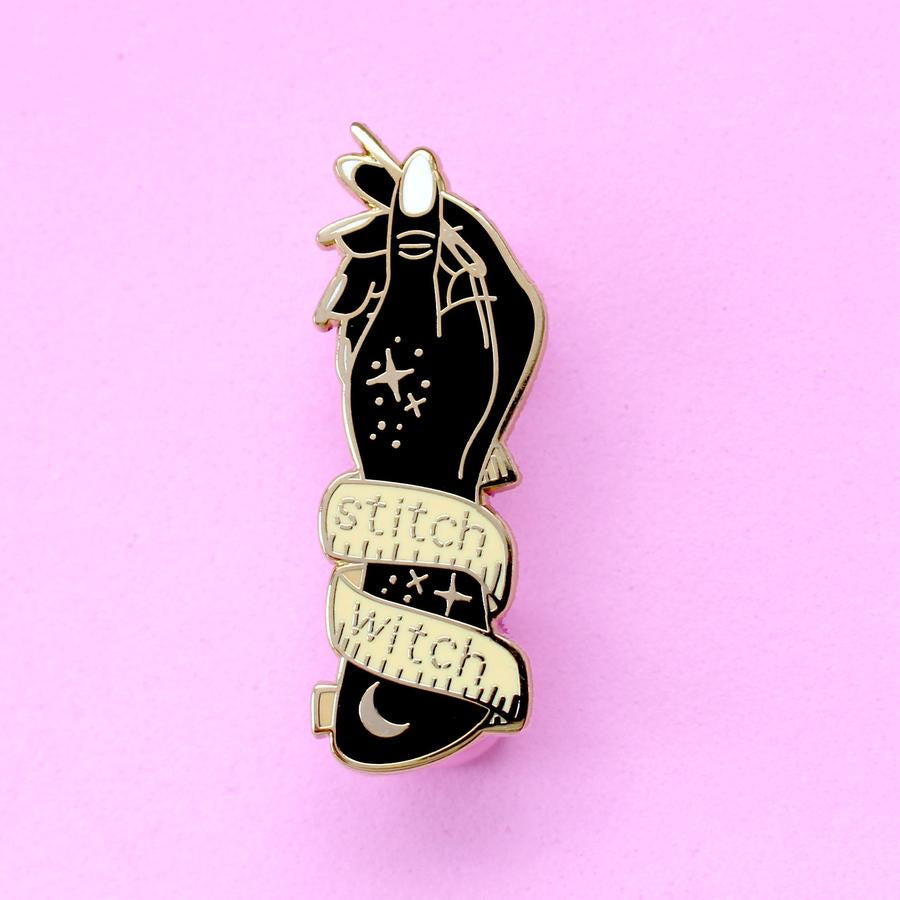 Stitch witch enamel pin