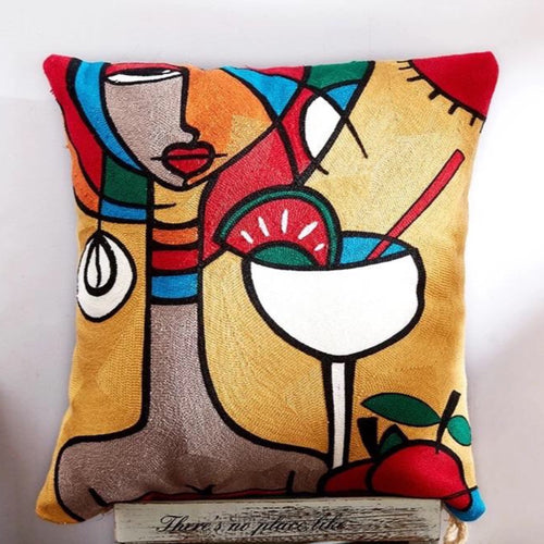 Embroidered Martini Girl Cushion Cover