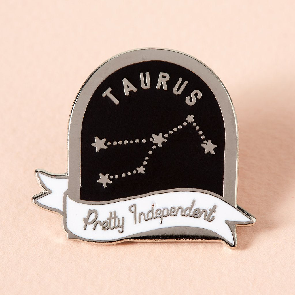 Taurus Black and White Starsign Enamel Pin