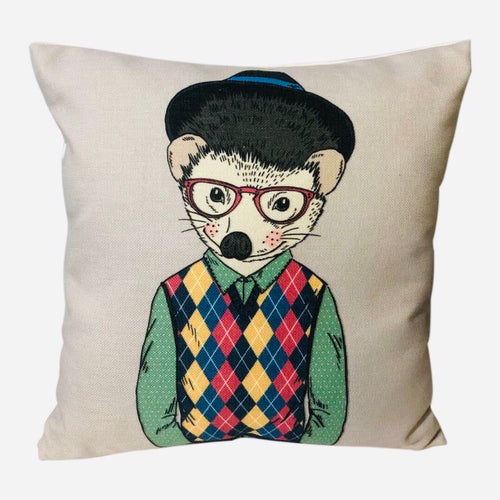 Hipster Hedgehog Cushion Cover