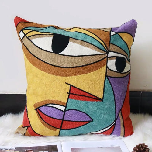 Embroidered Couple Face Cushion Cover