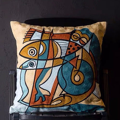Embroidered Fishman Cushion Cover