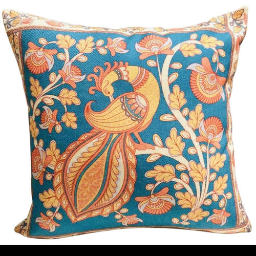 Indian Kalamkari Art Peacock Cushion Cover
